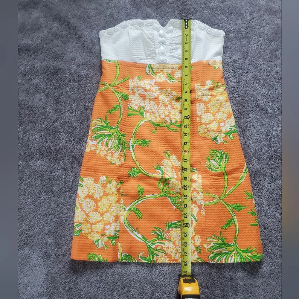 Lilly Pulitzer Bowen Strapless Shift Dress Orange Floral White Eyelet Size 2 - Picture 9 of 11
